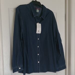 Denin & Co NWT Size 2X Denim/Tencel Button Down Shirt